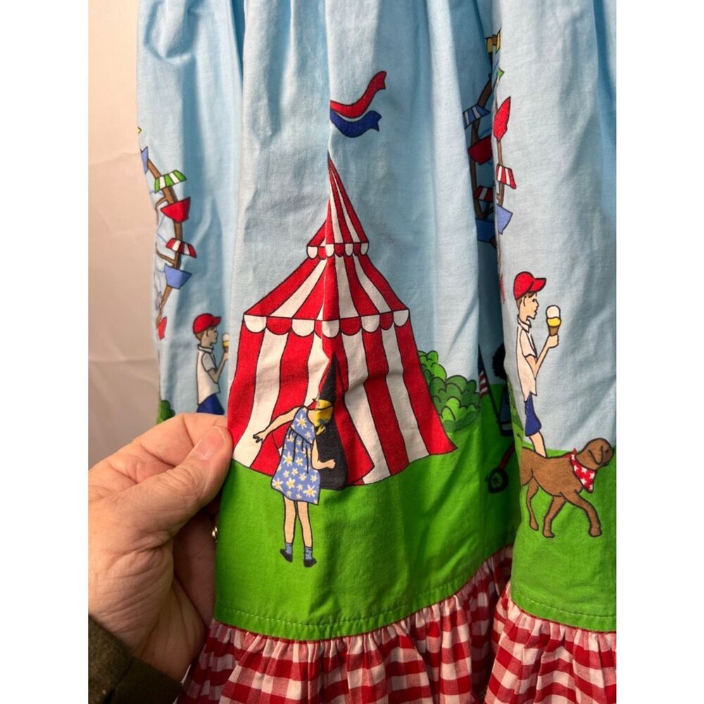 Eleanor Rose circus print red and white gingham halter smocked dress vintage - Picture 7 of 12